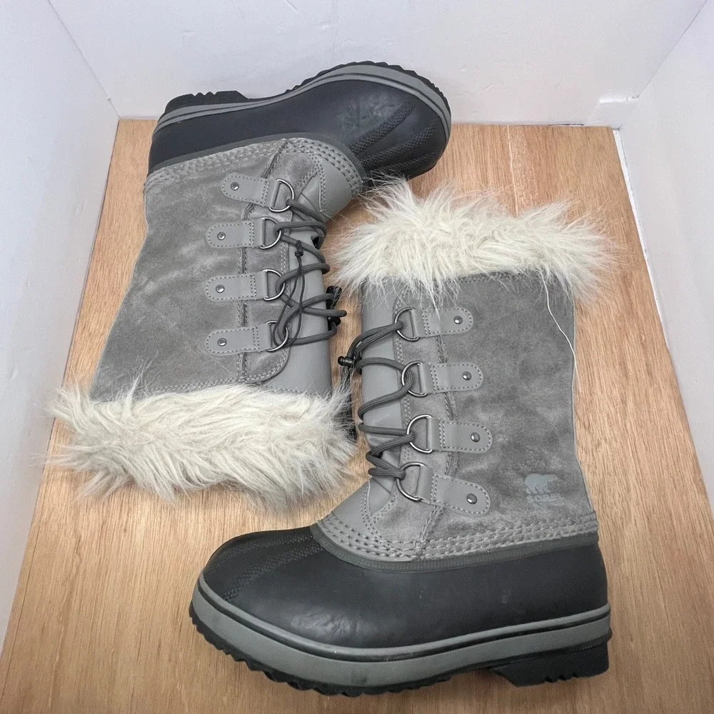 SOREL Joan of Arctic Snow Boots Kids Size 4 Gray Waterproof Insulated NY1966-052